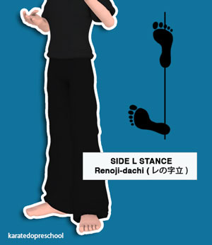 Renoji-dachi (レの字立, stand like the character レ)